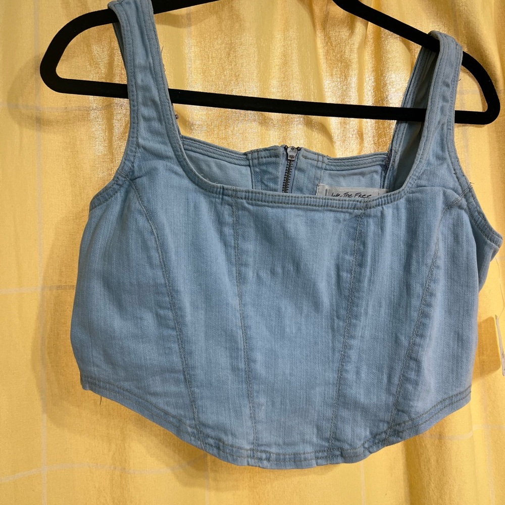 We the free Light Blue Denim Crop Top